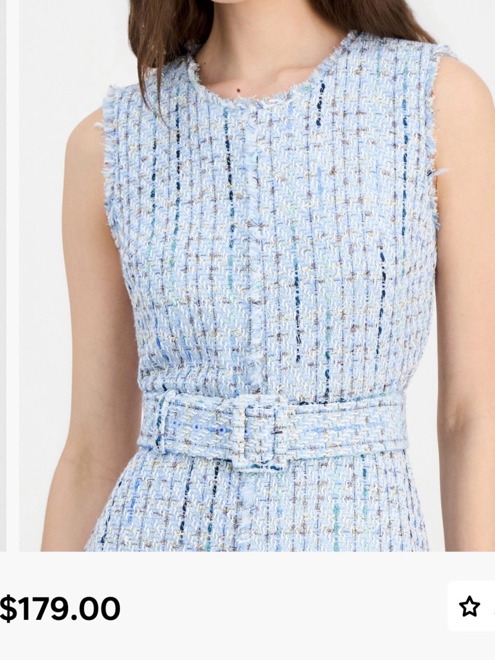 Anne Klein Light Blue Tweed Belted Sleeveless Dress